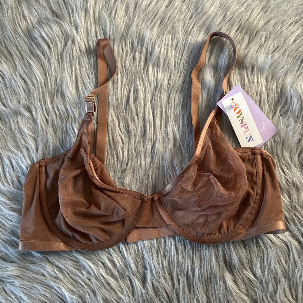 Joyspun Bra Women's Size 42C Brown Mesh Sheer Unlined Underwire Back Closure